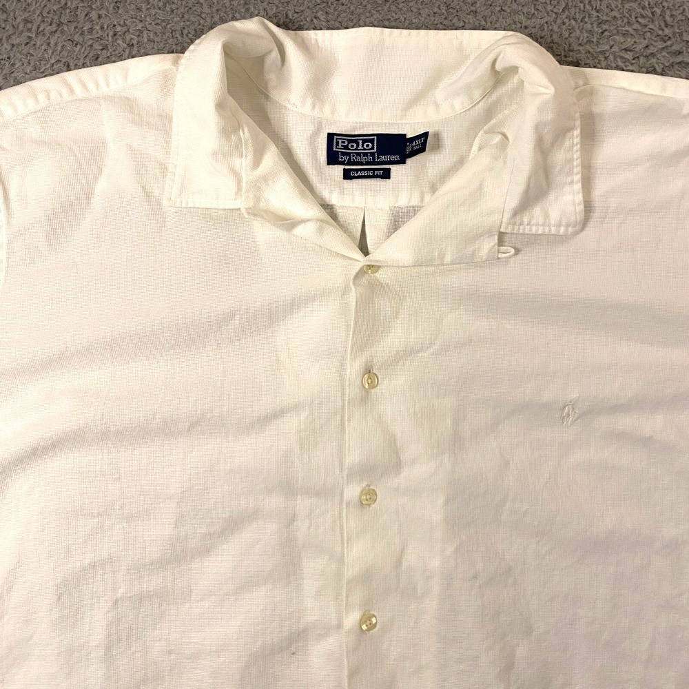 Polo Ralph Lauren Shirt 4XLT Loop Collar Camp Short Sleeve White Cotton Pony VTG